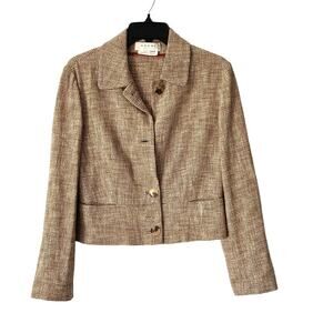 Marni Milano Linen Wool Blend Crop Blazer Jacket Brown Cream size 42 Large